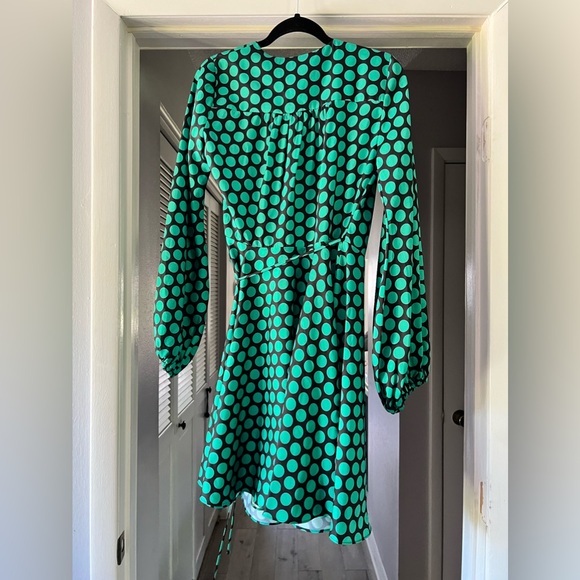 Milly Milky Siena Wrap Dress, Black Green Polka Dot (Medium) NWT $395 - Picture 6 of 8